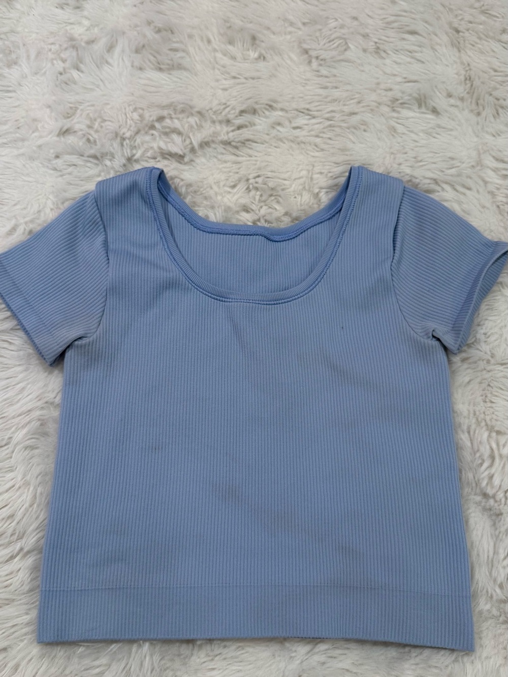Athleta Light Blue Ribbed Scoop-Neck Short Sleeve Top
